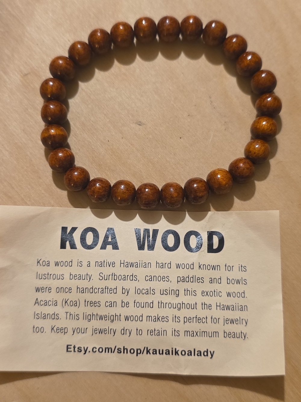 KOA WOOD Beaded Stretch Bracelet - Warm Brown